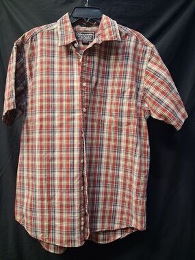 Abercrombie & Fitch Red and Blue Plaid Short Sleeve Button-Up Shirt